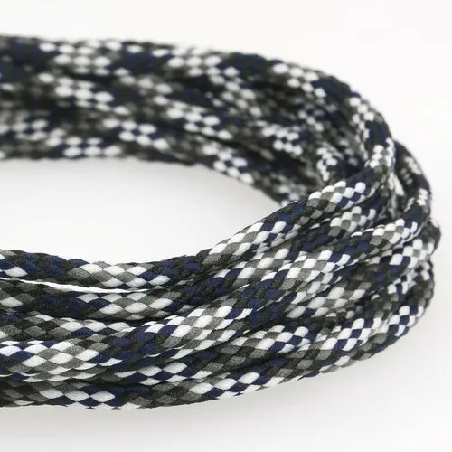 Bobine 50m cordon damier polyester 6mm noir/blanc/bleu/gris