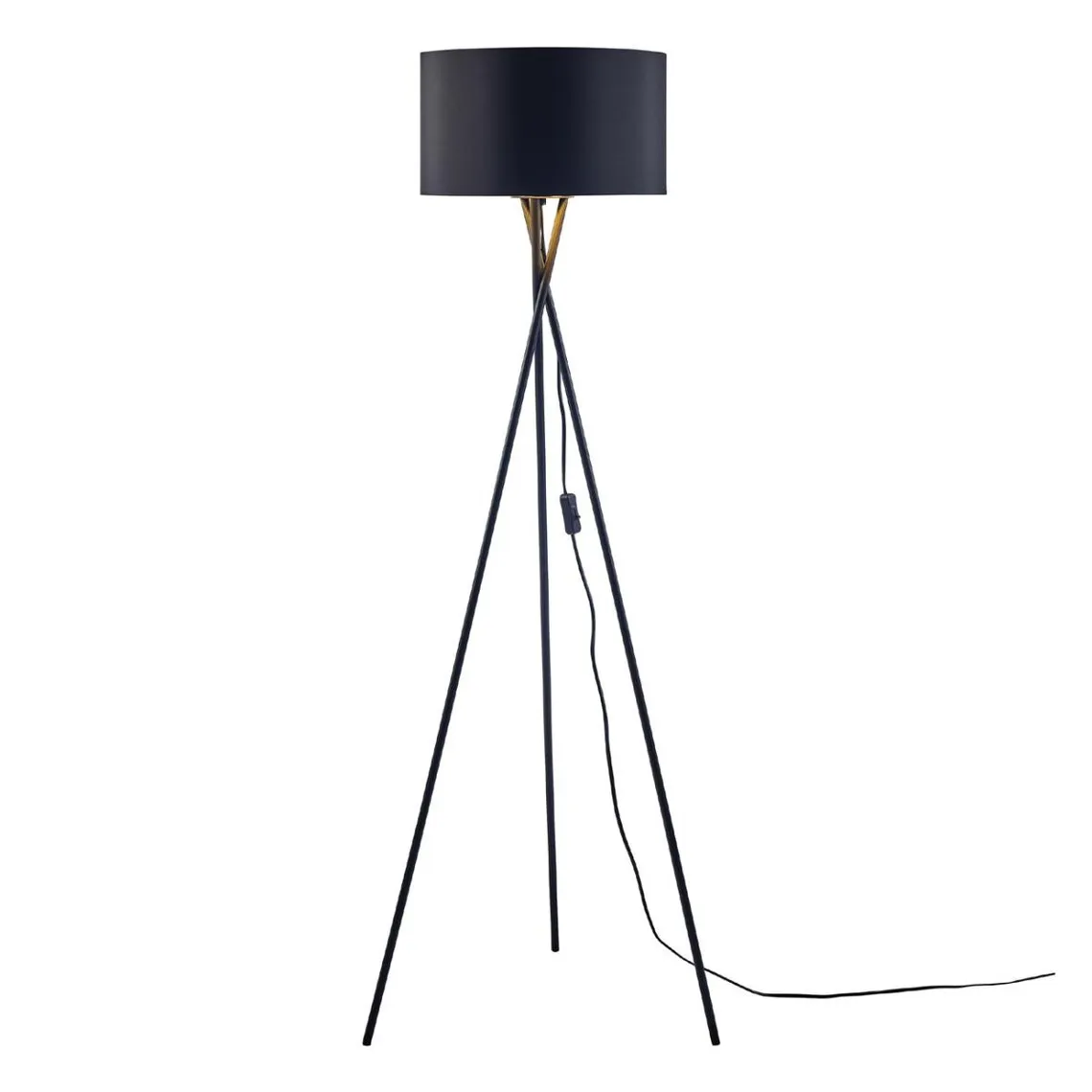Lampadaire Trépied Doré en Métal et Aj en Tissu Noir | 3 Suisses